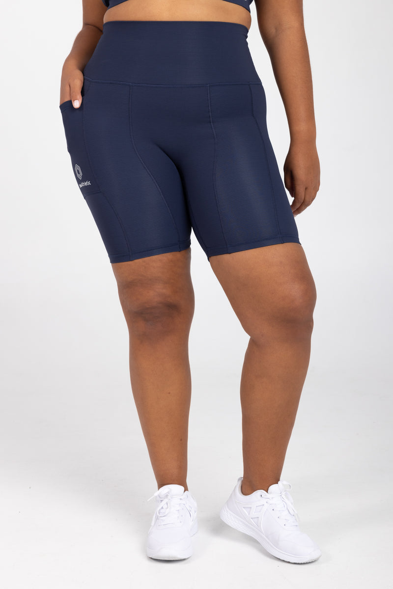 Sweat Resistant Activewear, high waisted statement navy bike shorts, high waisted bike shorts, Idea Athletic Australia