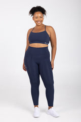 Sweat Resistant Activewear, high waisted statement navy full length tights, high waisted full length leggings, Idea Athletic Australia