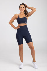 Sweat Resistant Activewear, high waisted statement navy bike shorts, high waisted bike shorts, Idea Athletic Australia