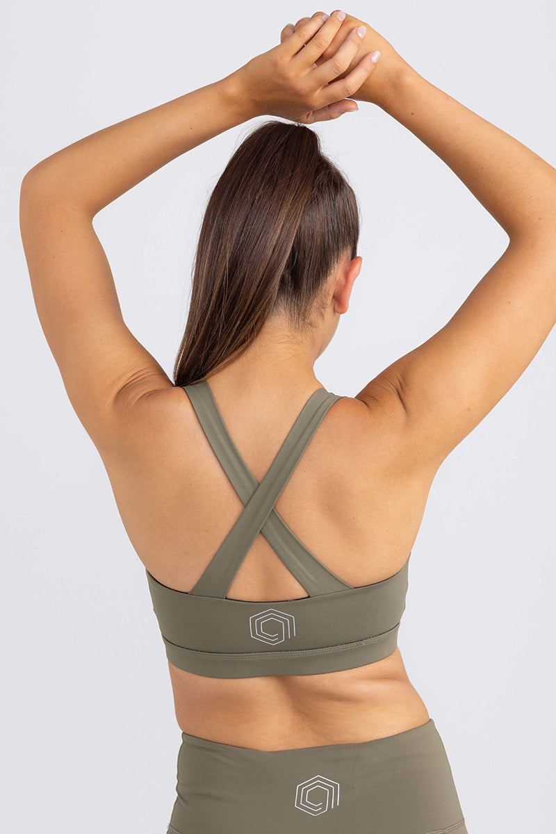 Cross Back, Key Hole Crop / Sports Bra - Military Green by Idea Athletic - Australian Activewear Brand