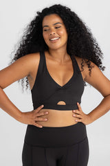 Cross Back Key Hole Crop - Charcoal Black Crop | Idea Athletic